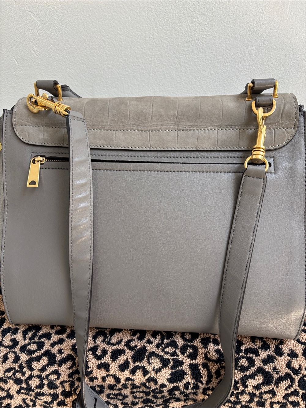 Celine Gray Croc-Embossed Leather Satchel with Gold Hardware - Picture 11 of 14
